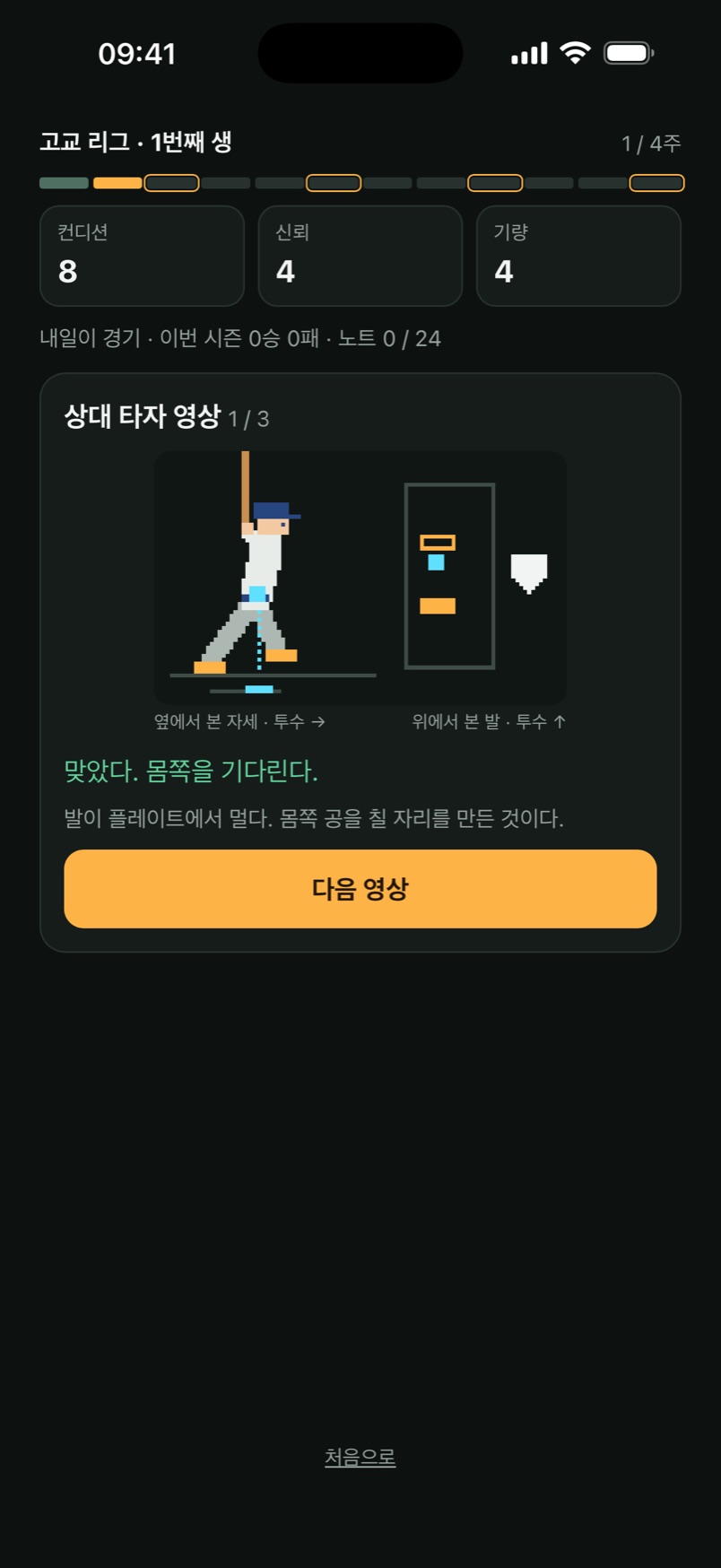 경기 전날 상대 타자 영상 — 자세 읽기